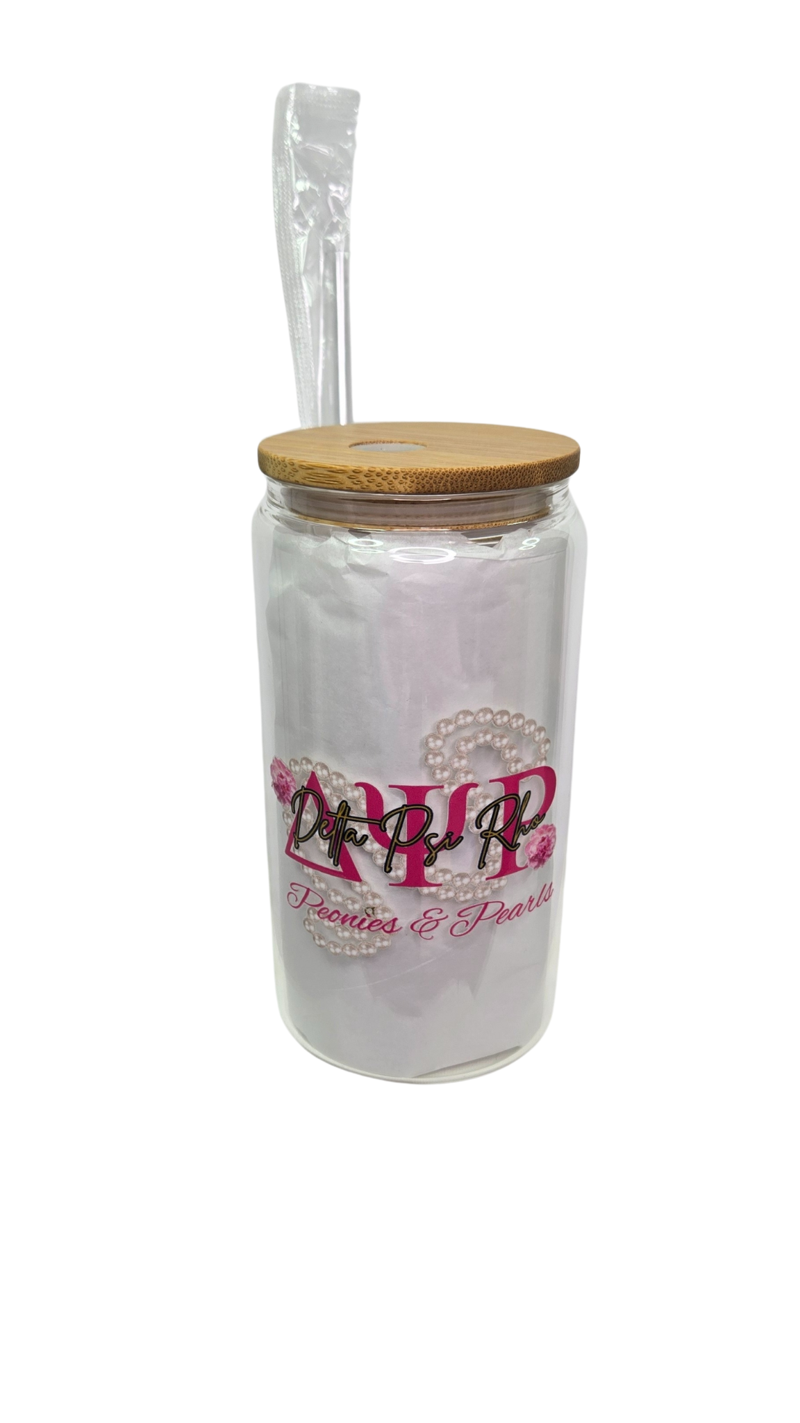 Peonies & Pearls Glass/Bamboo Tumbler