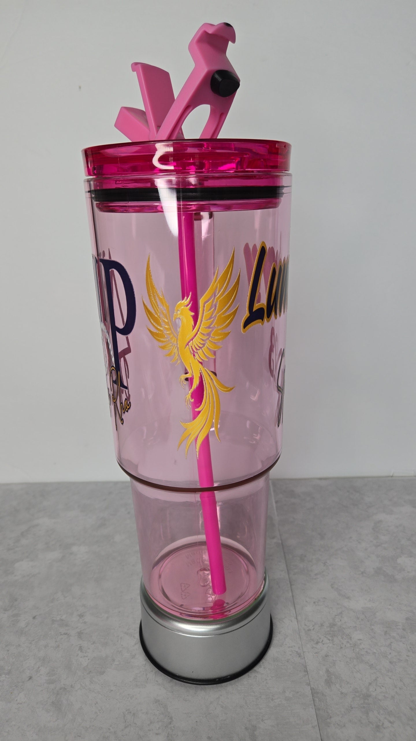 Custom Hot Pink Delta Psi Rho Cold Beverage Tumbler!