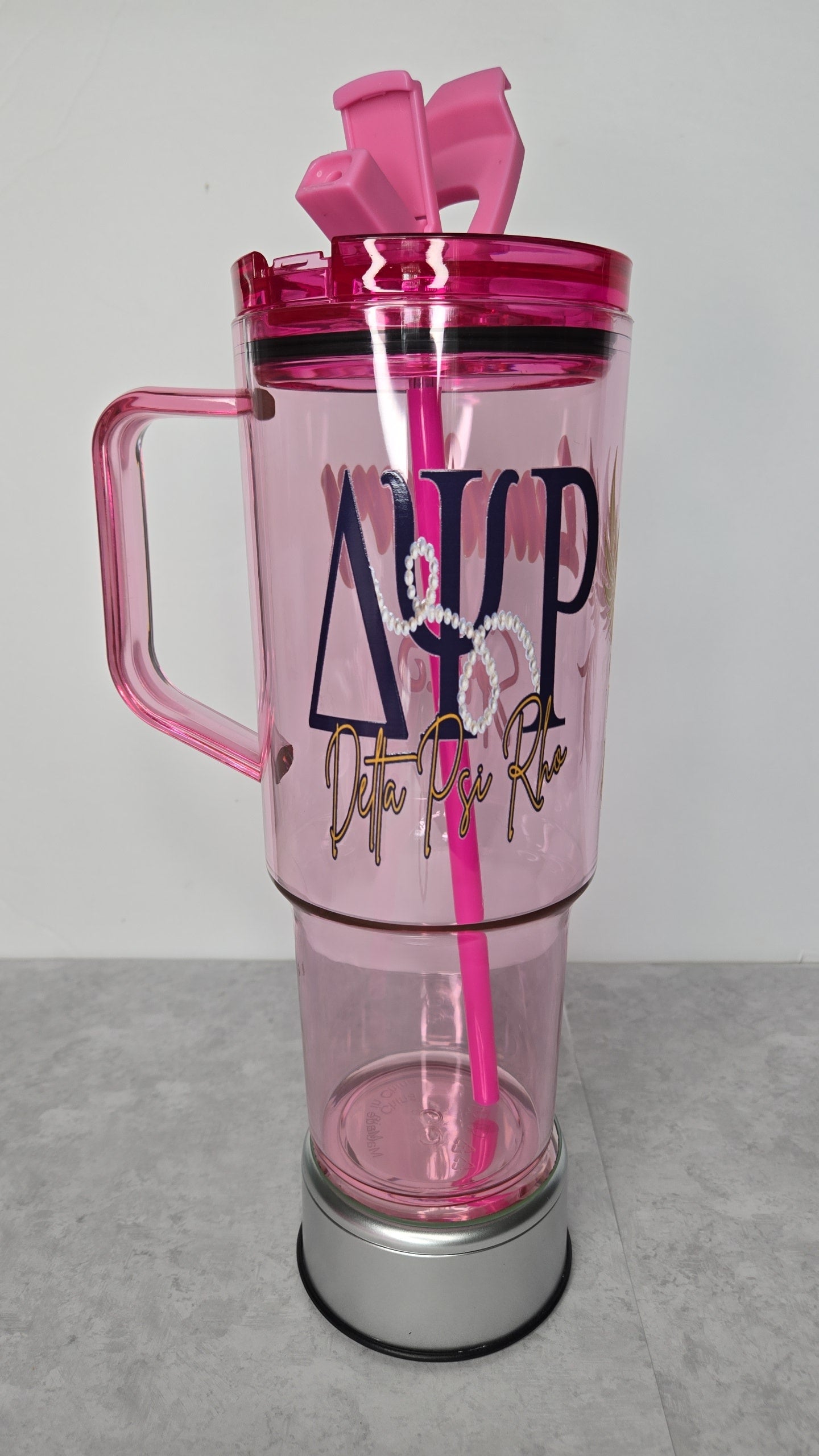 Custom Hot Pink Delta Psi Rho Cold Beverage Tumbler!